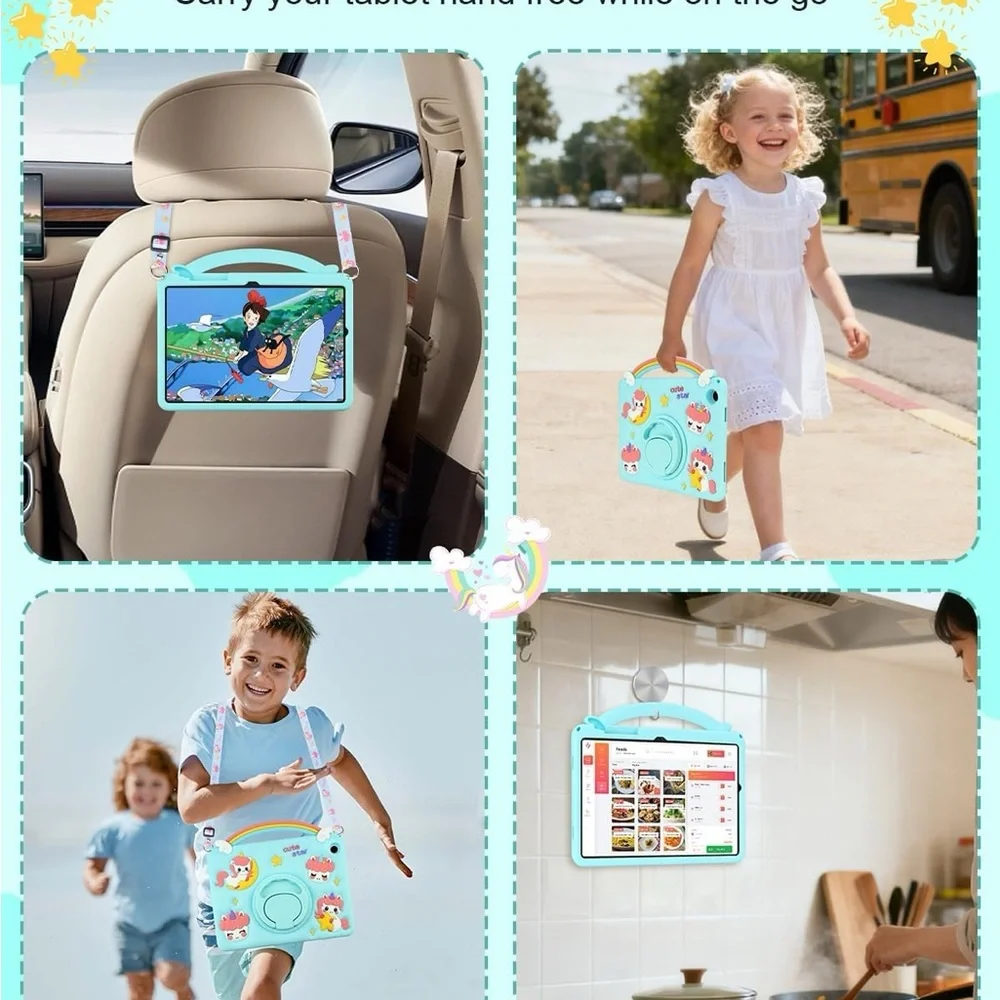 Cute Kids Tablet Case Samsung Galaxy Tab A9 Plus 11” w/ Strap & Stand – Blue